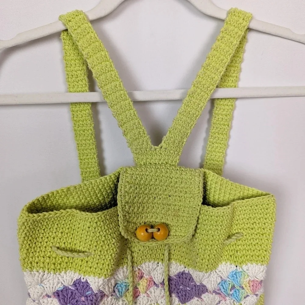 Handmade Crochet Knit Mini Backpack Bag Colorful Floral Bohemian Hippie 70s - Picture 6 of 11